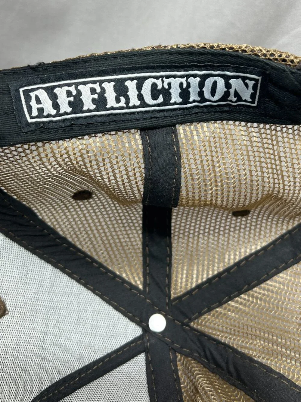 Affliction Live Fast Trucker Hat Snapback Brown Leather Patch Distressed Cap